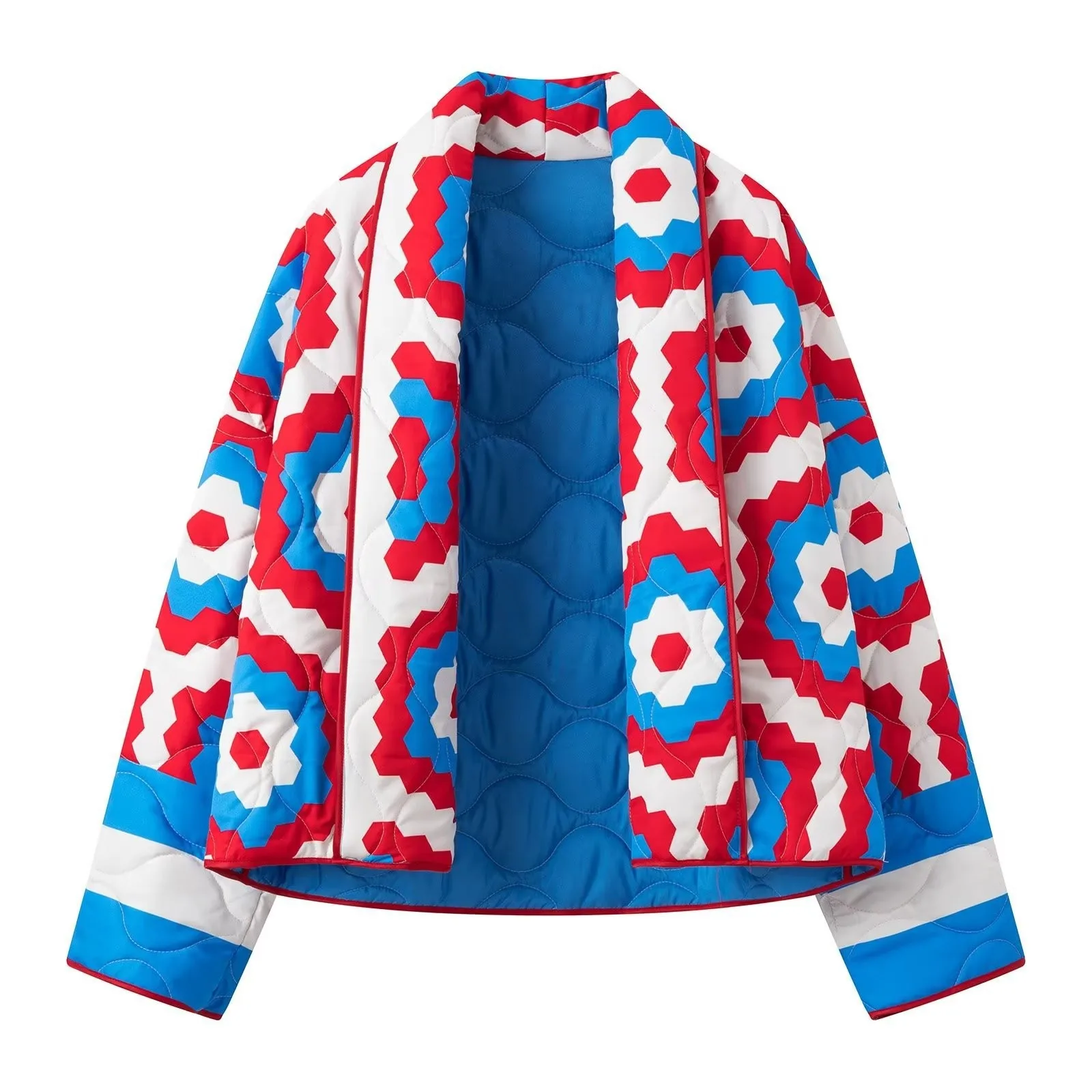 Flower Print Fashion Winter Coat 2024 New Casual Quilted Cotton Jacket Retro Turn Down Collar Loose Streetwear Autumn Outwear