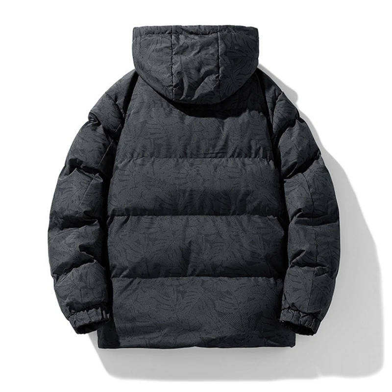 Men's Coat Winter Cotton Padded Jacket Korean Version with Hood Warm Leaf Print Camouflage Thickened and Down Down Cotton Padded