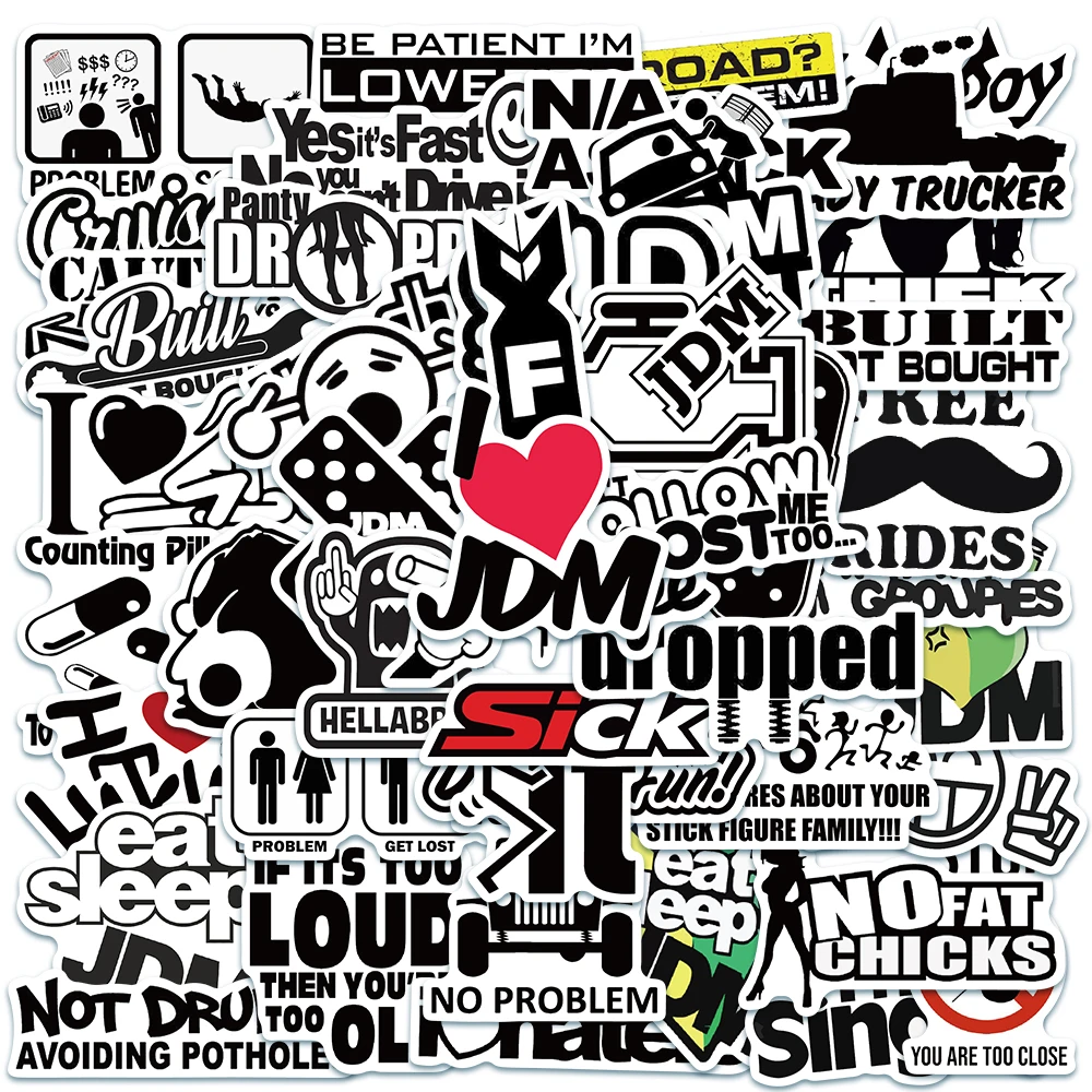 Autocollants waterproof pour modification de marque de voiture de course JDM, 50 pièces, stickers, cool, DIY, pour skateboard, moto, téléphone