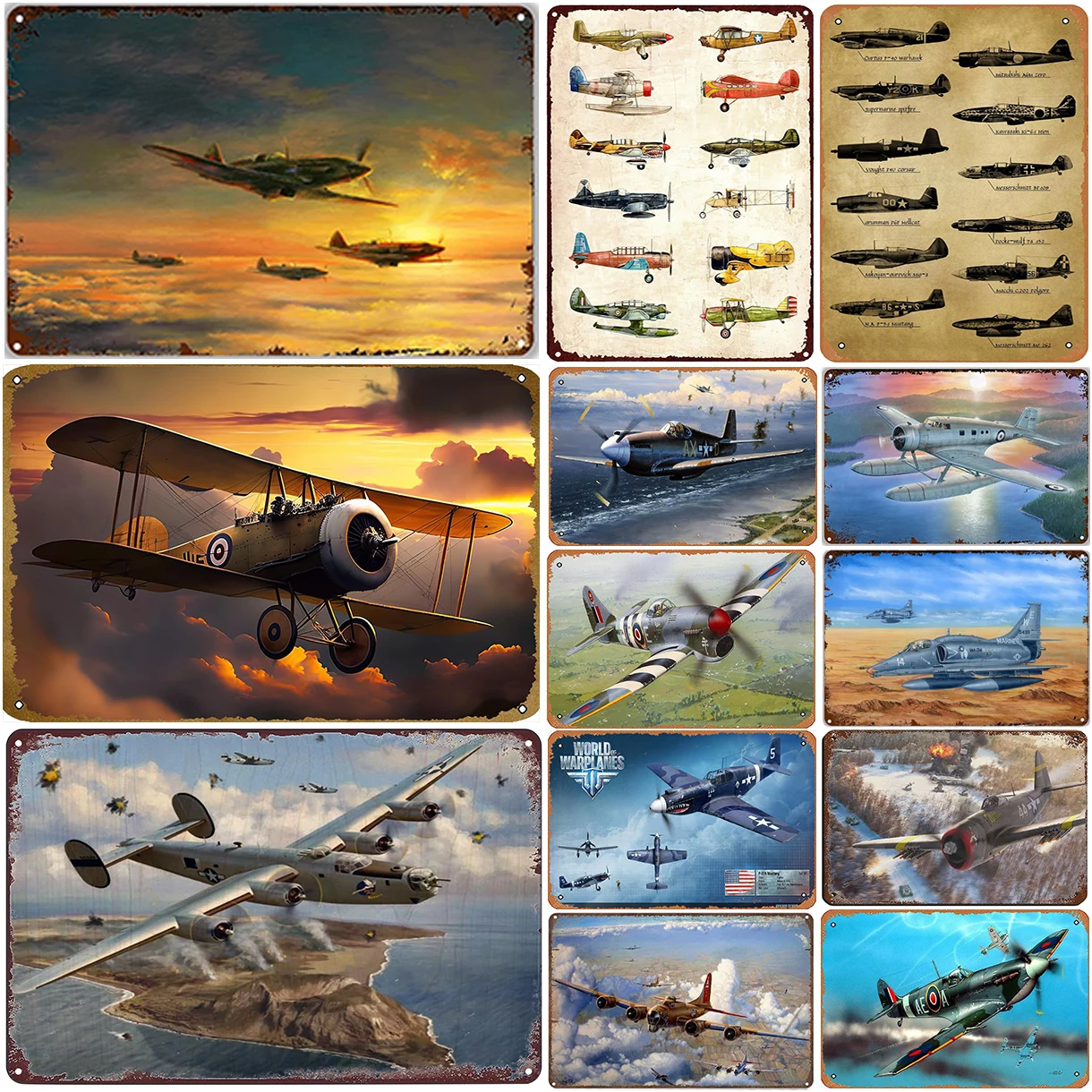 Metal Tin Signs Plaque Airforce Plane Wall Decoration Vintage Art Posters Iron Painting for Man Cave Home Cafe Garden Club Bar