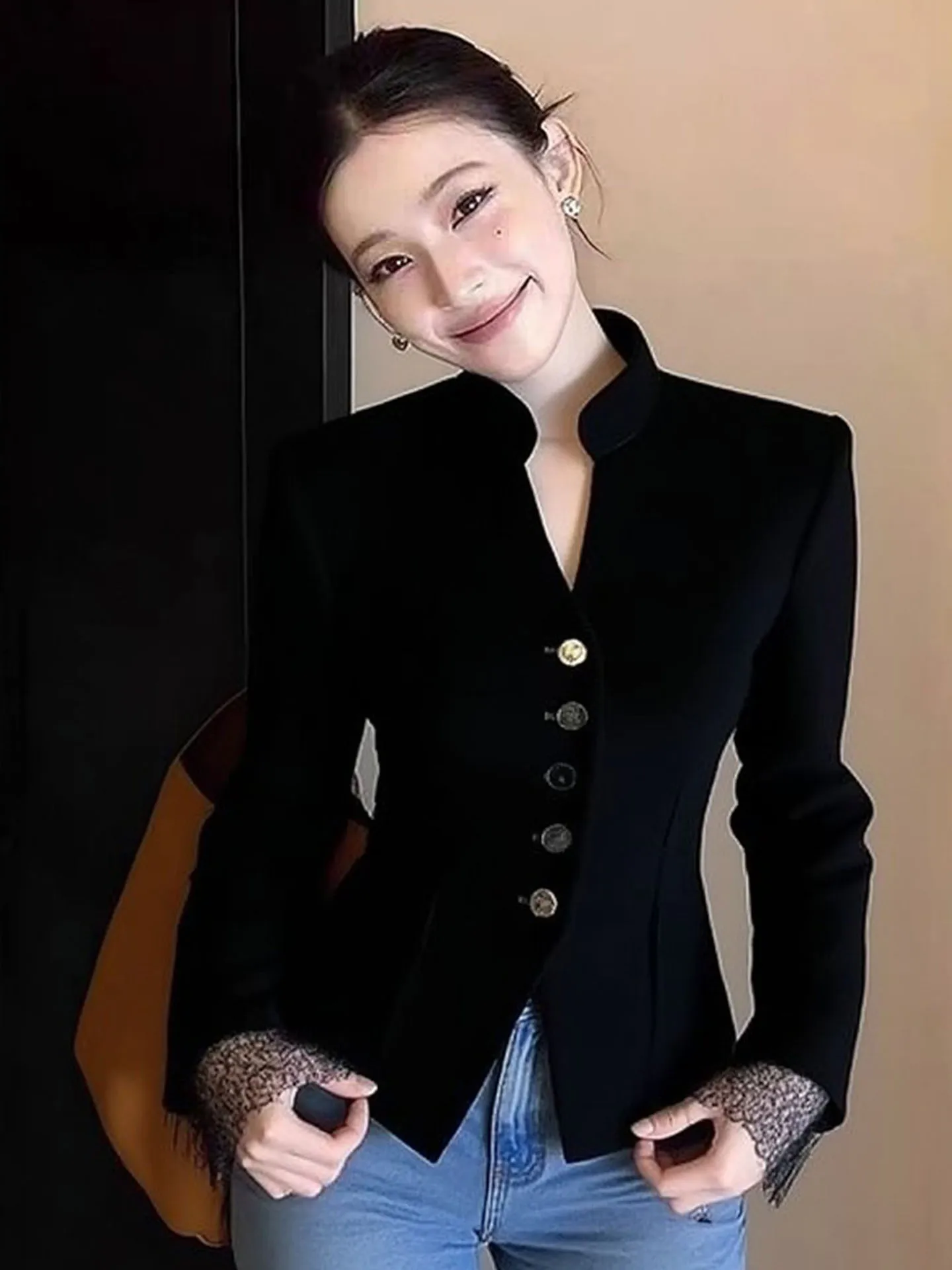 

Ele Bla Slim Fit ort Waistcoat Women's Faion Spring 2026 High-End Sle Commute Wind Long Sve Button up Coat