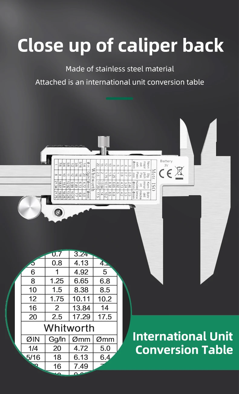 ET54 150 mm 0,01 mm elektronischer digitaler Messschieber, Edelstahl-Messschieber, Zoll mm Bruchanzeige, Mikrometer, digitales Lineal – Detail 10
