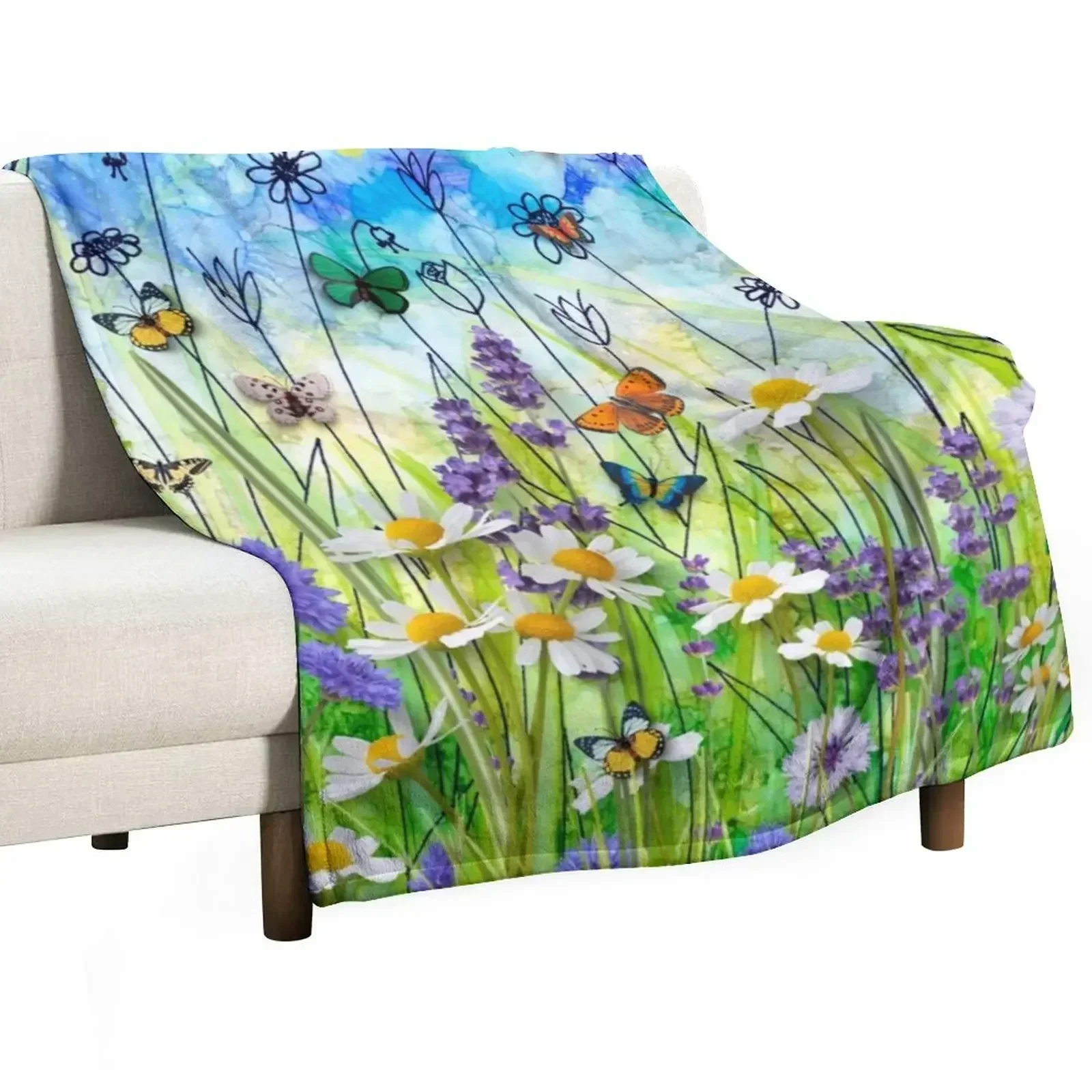 Butterflies & wildflowers collage, summer meadow Throw Blanket Sofa Throw Nap Kid'S wednesday Blankets