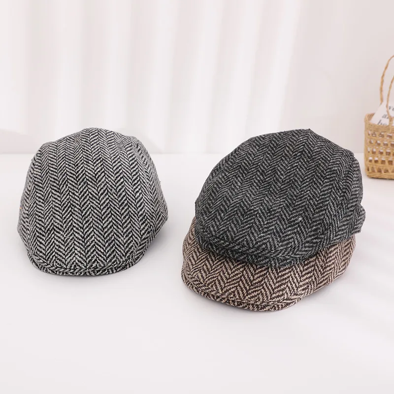 2-5 Years Old Kids Wool Tweed Flat Cap Herringbone Boy Girl Newsboy Caps Infant Toddler Child Youth Beret Hat Ivy Gatsby Cap