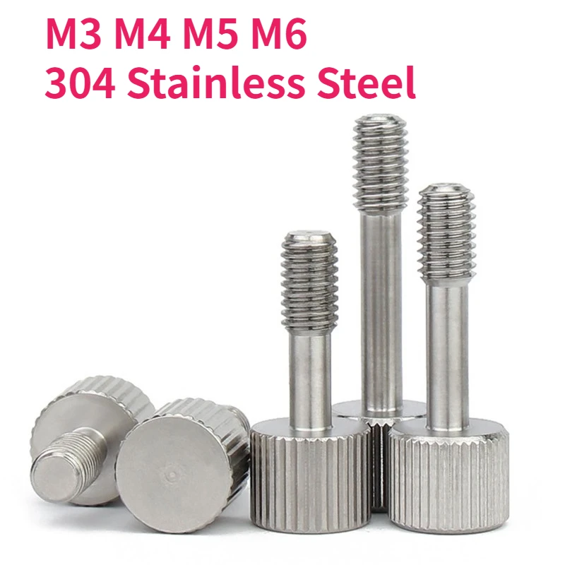 สกรูล็อคแบบนิ้วหัวแบน  M3 M4 M5 M6  สแตนเลส 304  แบบมีลายกันลื่น  แบบเกลียวครึ่ง  ปรับด้วยมือ