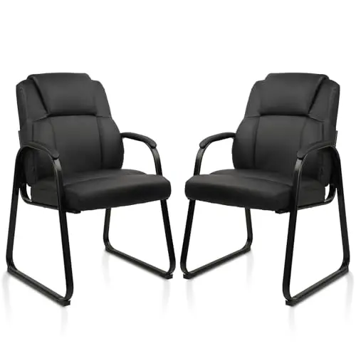Leather Guest Chair with Padded Arm Rest for Reception Meeting Conference and Waiting Room Side Office Home Black with