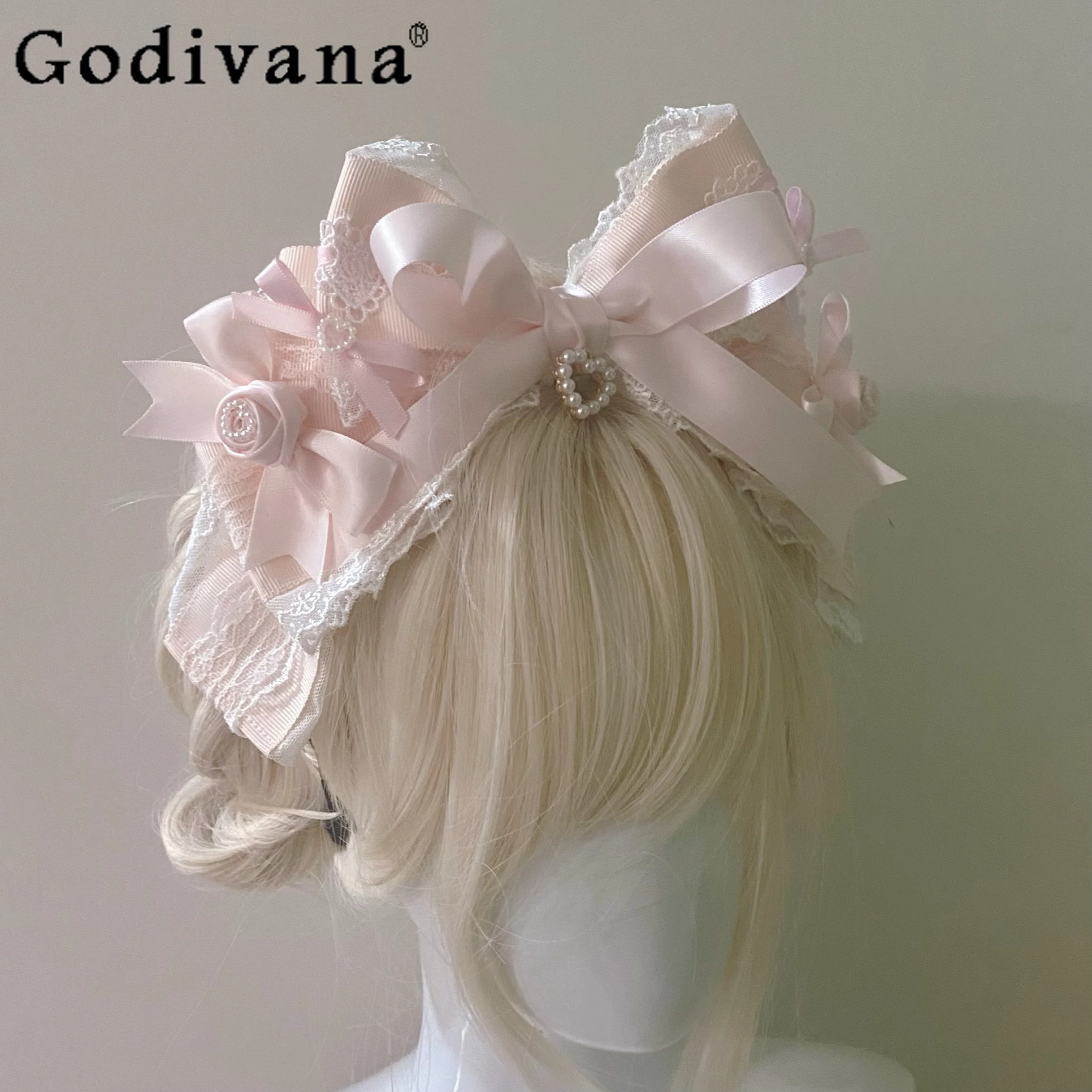 

Японский оригинальный светло-розовый повязка для волос ручной работы с большим бантом Лолита KC, головной убор, элегантный головной убор с бантом принцессы для женщин