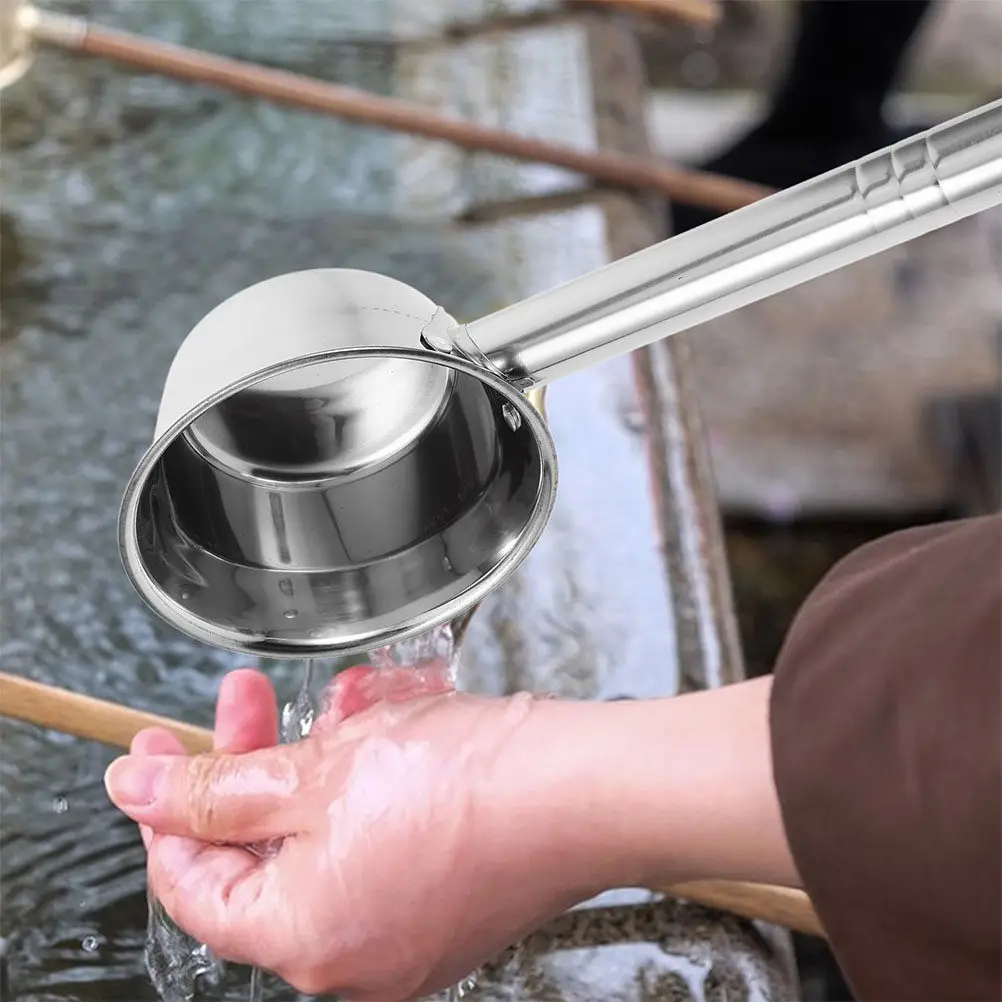 Water Ladle Stainless Steel Long Handle 14Cm Soup Ladle Spoon Water Scoop Shampoo Bath Kitchen Garden Dipper Flat Bottom