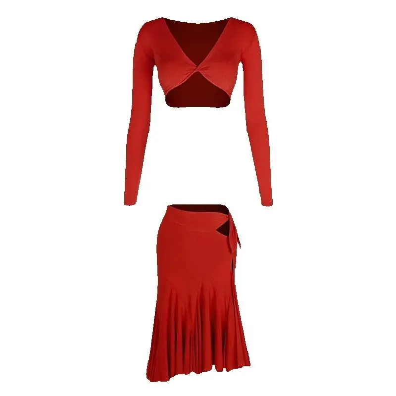 Volwassenen Samba Chacha Latin Dans Kostuum Vrouwen Sexy Lange Mouwen Latin Tops Dames Rumba Salsa Latin Dance Party Kleding SL11562