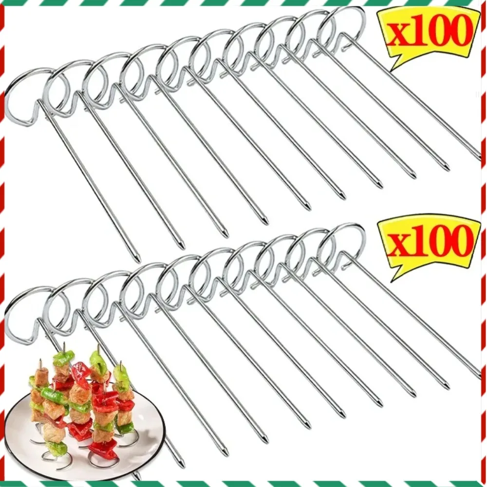 

100Pcs BBQ Vertical Skewers Sticks Stainless Steel Barbecue Grill Skewers for Air Fryer Stand Air Fryer Grill Accessories