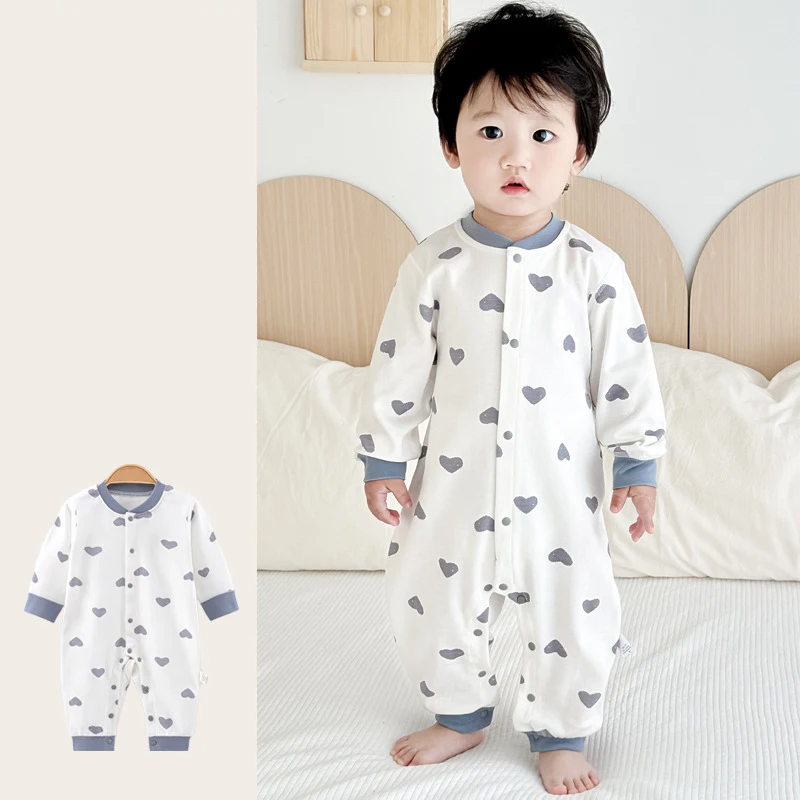 MILANCEL New Autumn Baby Clothes 0-2 Y Heart Dot Newborn Cotton Jumpsuit Skin-friendly Sleepwear Infant Romper Casual Homewear