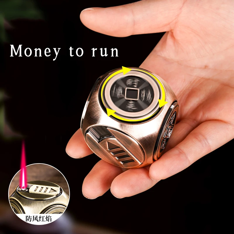 Hot selling Four sided Rotating Gyroscope Decompression Dice Direct Charge Desktop Toy Gift Metal Inflatable Lighter