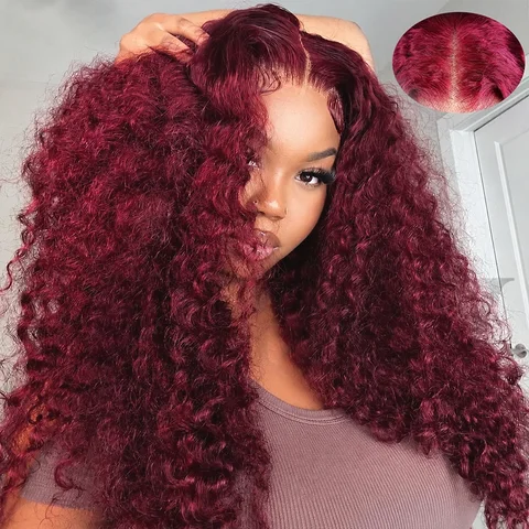 Frizira Burgundy Wig Human Hair 99j 13x6 Deep Wave Lace Front Wigs Human Hair Pre Plucked HD Transparent Lace Frontal Wigs