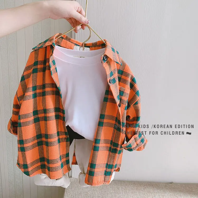 Spring Toddler Boys Shirts Kids Long Sleeve Plaid Casual Shirts Fashion Girls Fall Clothes Children Quality Cotton Tops