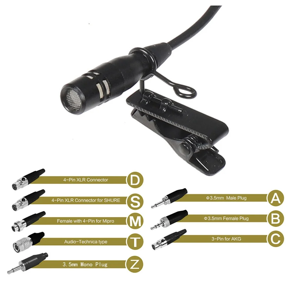 Microfono Lavalier nero con risvolto 4Pin XLR 3.5MM per Wireless per case da palcoscenico di culto e insegnanti