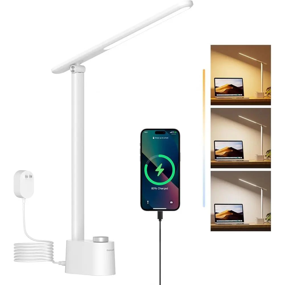 

LED Desk Lamp - Sunturalux Desk Lamps or Home Oice with USB A+C Charging Ports, 3 Color es SteplDimmable Eye-Caring oldable Desk