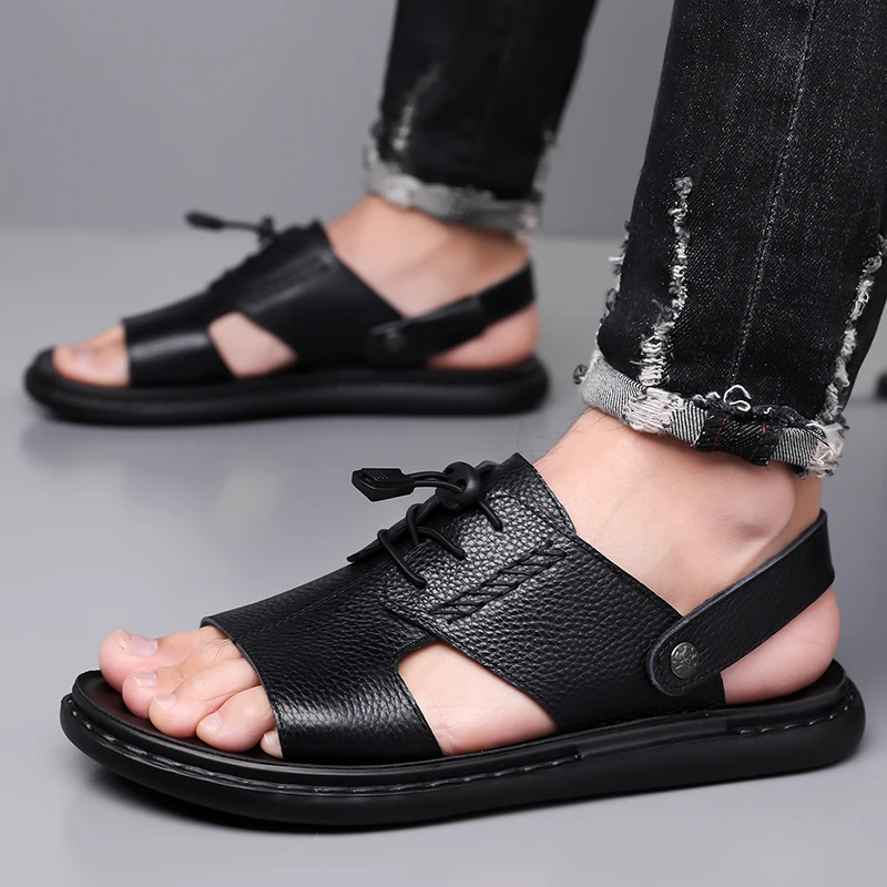 Modische Herren-Ledersandalen für den Sommer, bequeme, rutschfeste Slip-On-Schuhe, Lederpantoffeln für Freizeitkleidung - 2118 – Detail 5