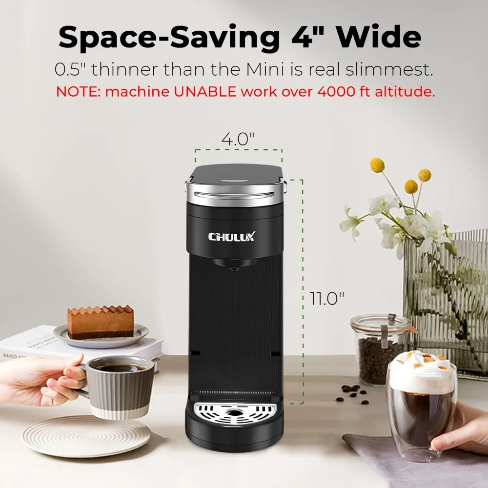 

Slim Single Serve Coffee Maker for K Pods, One Cup Coffee Maker Fits 7.3" Travel Mugs, Coffee Machine with 6 to 12oz Brew Sizes
