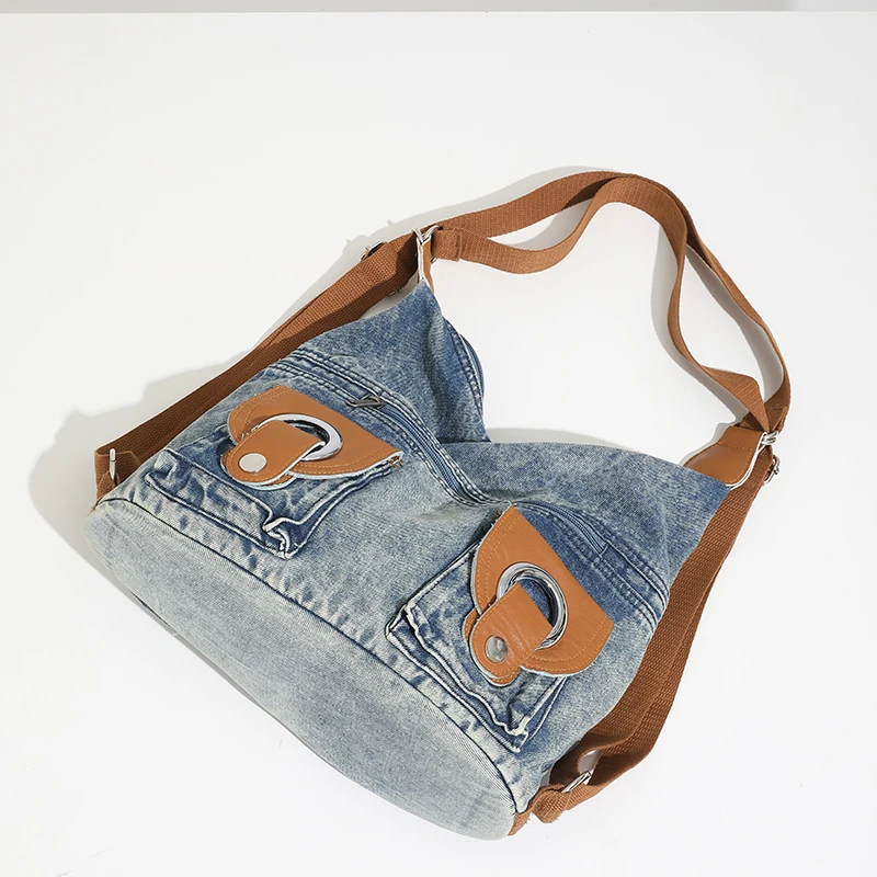 Denim Casual Shoulder and Crossbody Bags Zipper Versatile Large Capacity Backpack for Women 2024 Fashion Tote Designer New Style