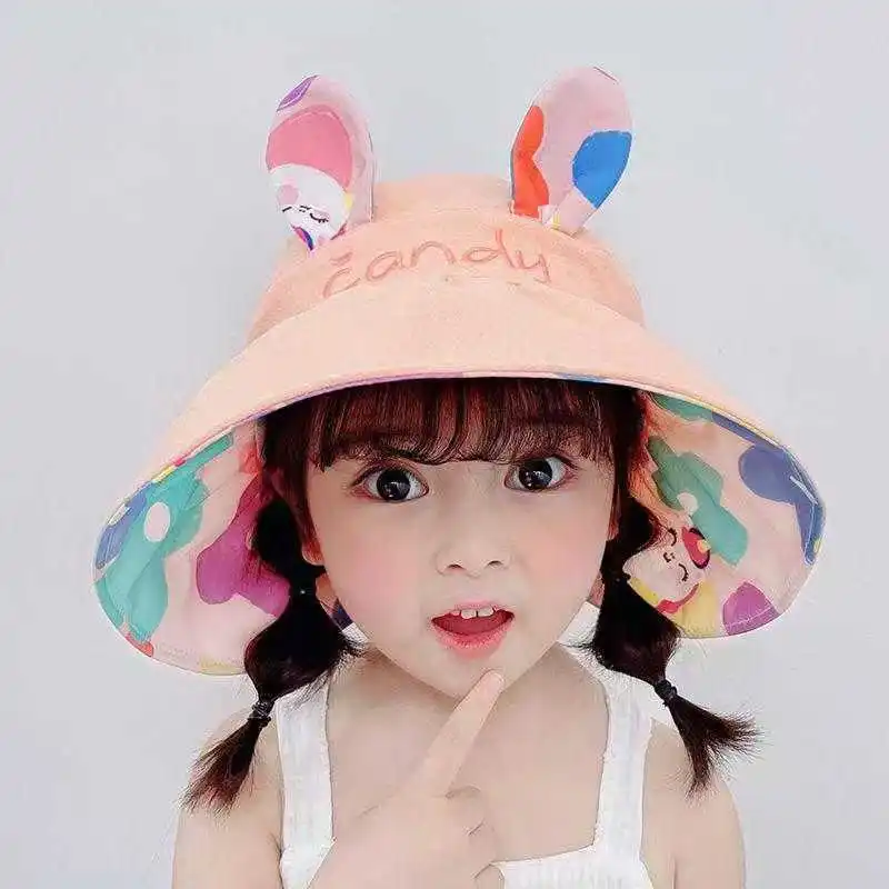 Kids' open-top summer sun hat - lightweight, wide brim, korean style, cute cartoon fisherman hat for baby sun protection