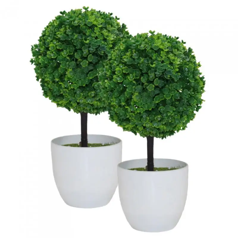 Artificial Boxwood Topiary Plants Artificial Topiary Trees In Pot, Faux Ball Potted Trees, Fake Greenery Plant Decoration