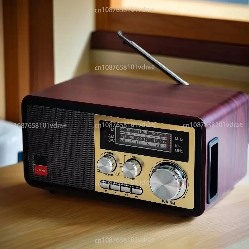 Retro Nostalgic Desktop Radio FM Medium Wave Shortwave Bluetooth Speaker Card Audio Charging Wooden