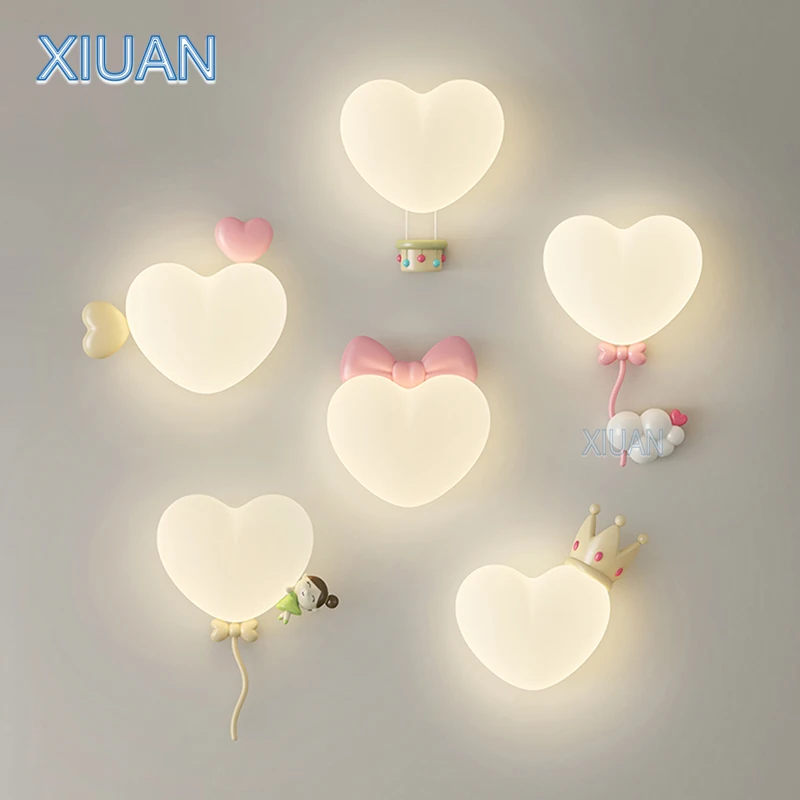 

Romantic Crown Heart Wall Lamps Creative Children's Room Light Pink Cloud Nursery Bedside Wall Light Kids Baby Girl Boy Bedroom