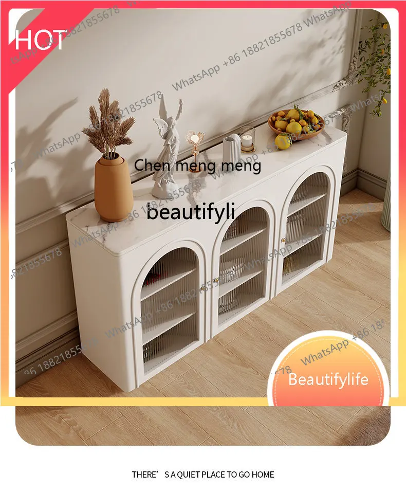 

zq French Style Stone Plate Sideboard Storage Cabinet Household Multi-Functional Storage Cabinet Living Room Entrance Cabinet
