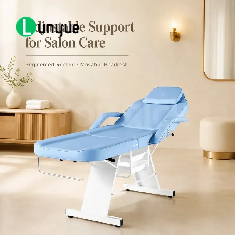 Portable Blue Facial Chair with Stool Multi Angle Leg Rest Custom Backrest Beauty Bed for Massage Tattoo Spa