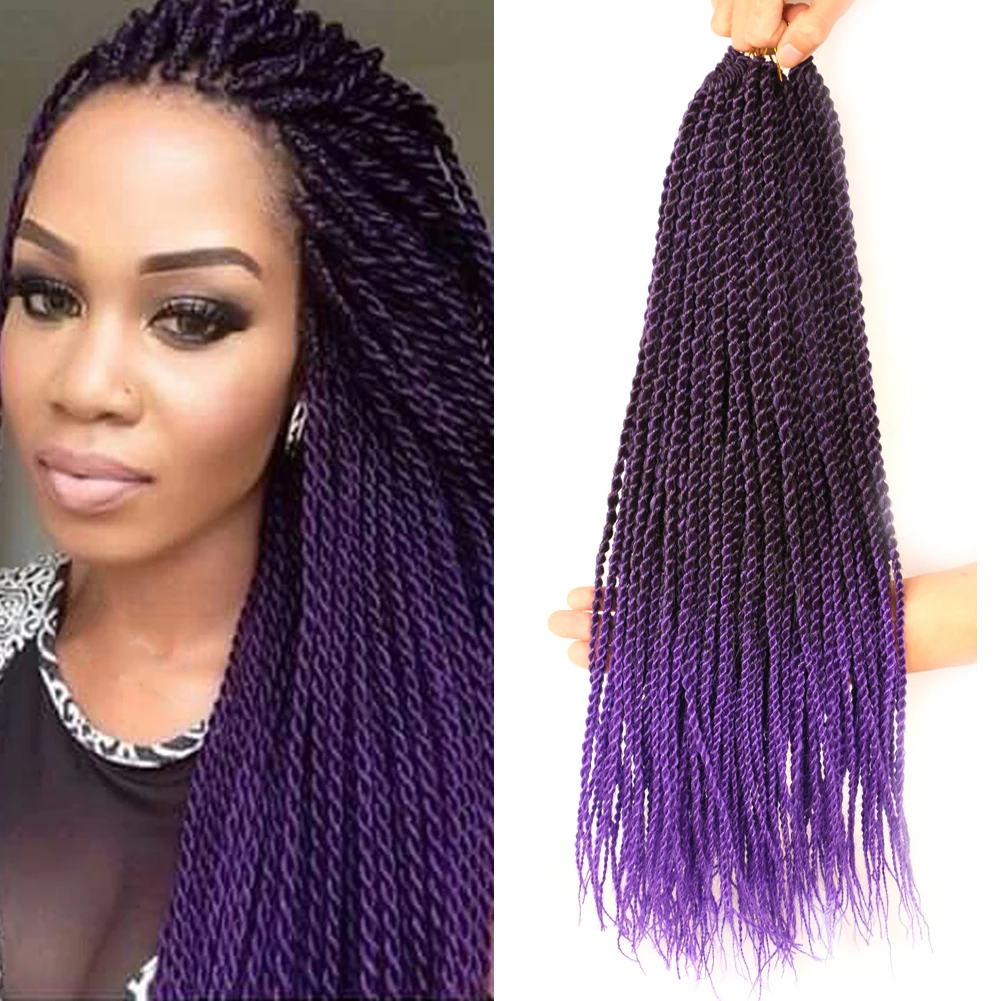 Mtmei Hair 14 18 22 Inch Senegalese Twist Crochet Braiding Hair Extensions 30 Strands Per Pack Black Purple Ombre Crochet Braids