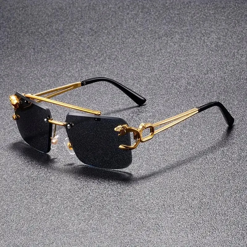 Modische quadratische Brille für Herren und Damen – Metallrahmen mit Gepardenmuster, einfache, leichte PC-Gläser, sehr gut geeignet für Partys,