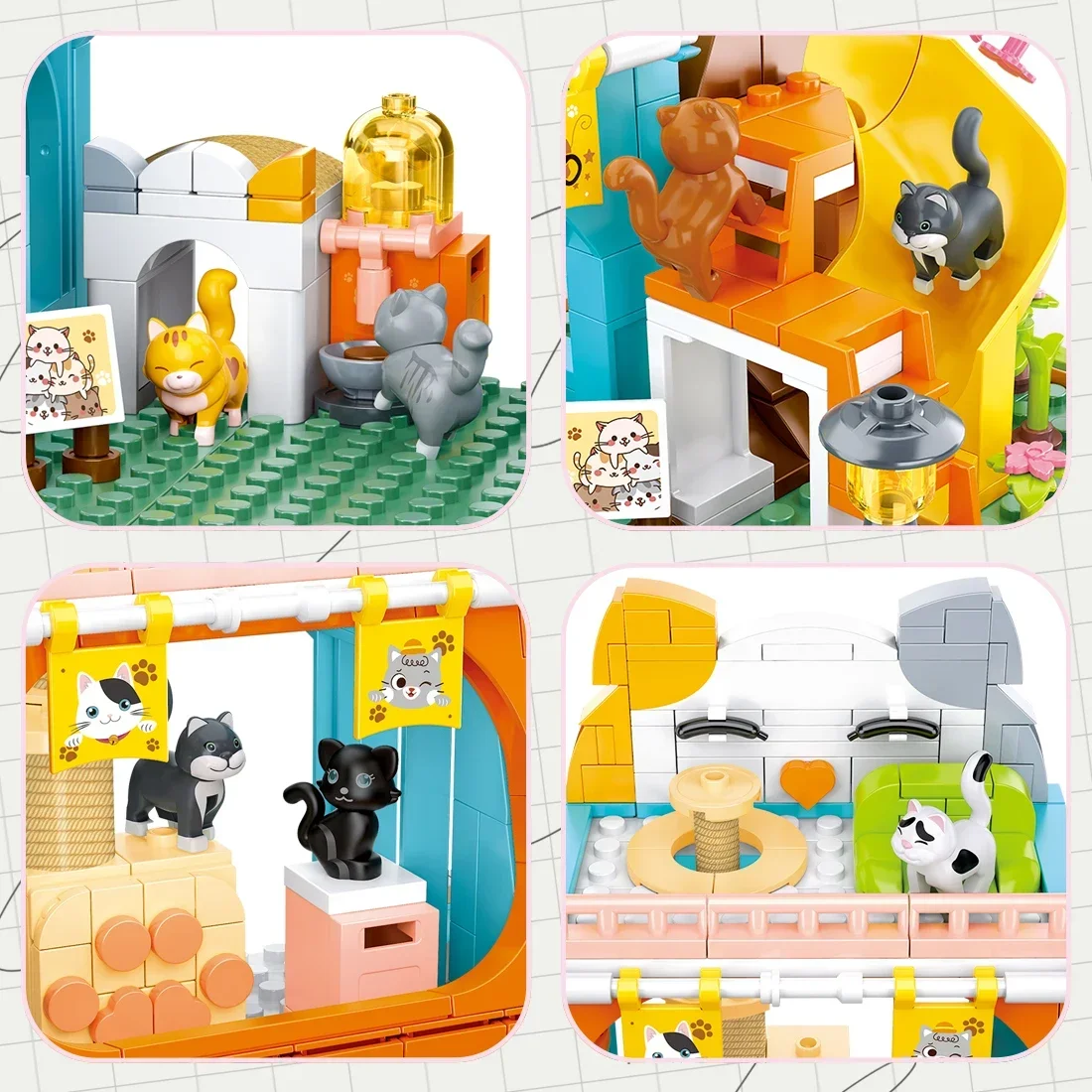 521PCS Cute Cat House Building Blocks Slide Cherry Tree Modello di costruzione Mattoni Set con mini Figure Bambini Giocattoli fai da te Regali di festa