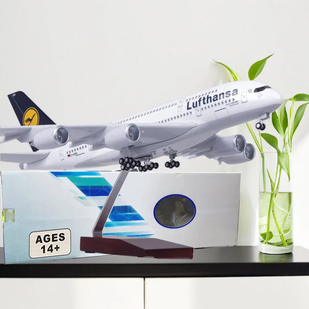 

Model Home Decoration Scale 47CM Airplane 380 A380 Lufthansa Airline Model W Light and Wheel Diecast Plastic Resin Plane For