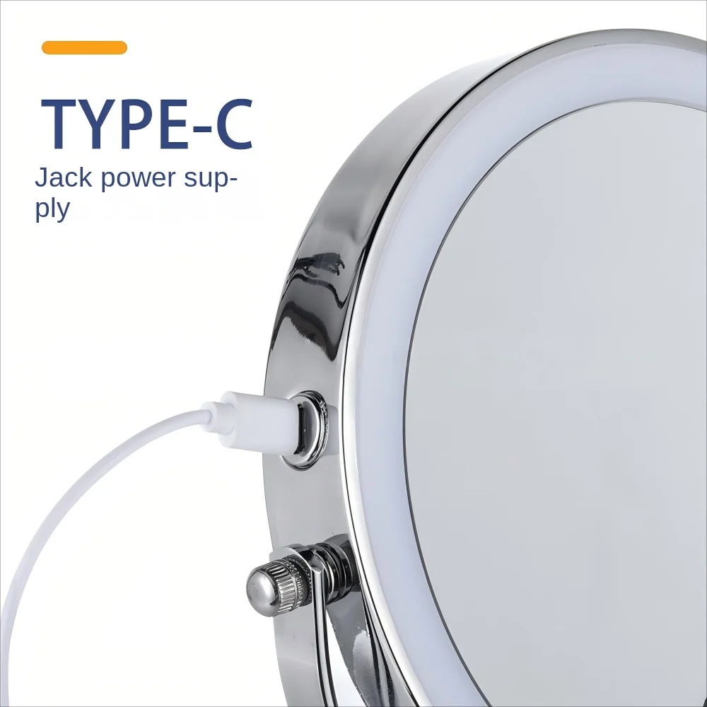 Specchio per trucco in metallo bifacciale da 7 pollici Specchio cosmetico da tavolo ricaricabile a LED con illuminazione a 3 colori con controllo touch