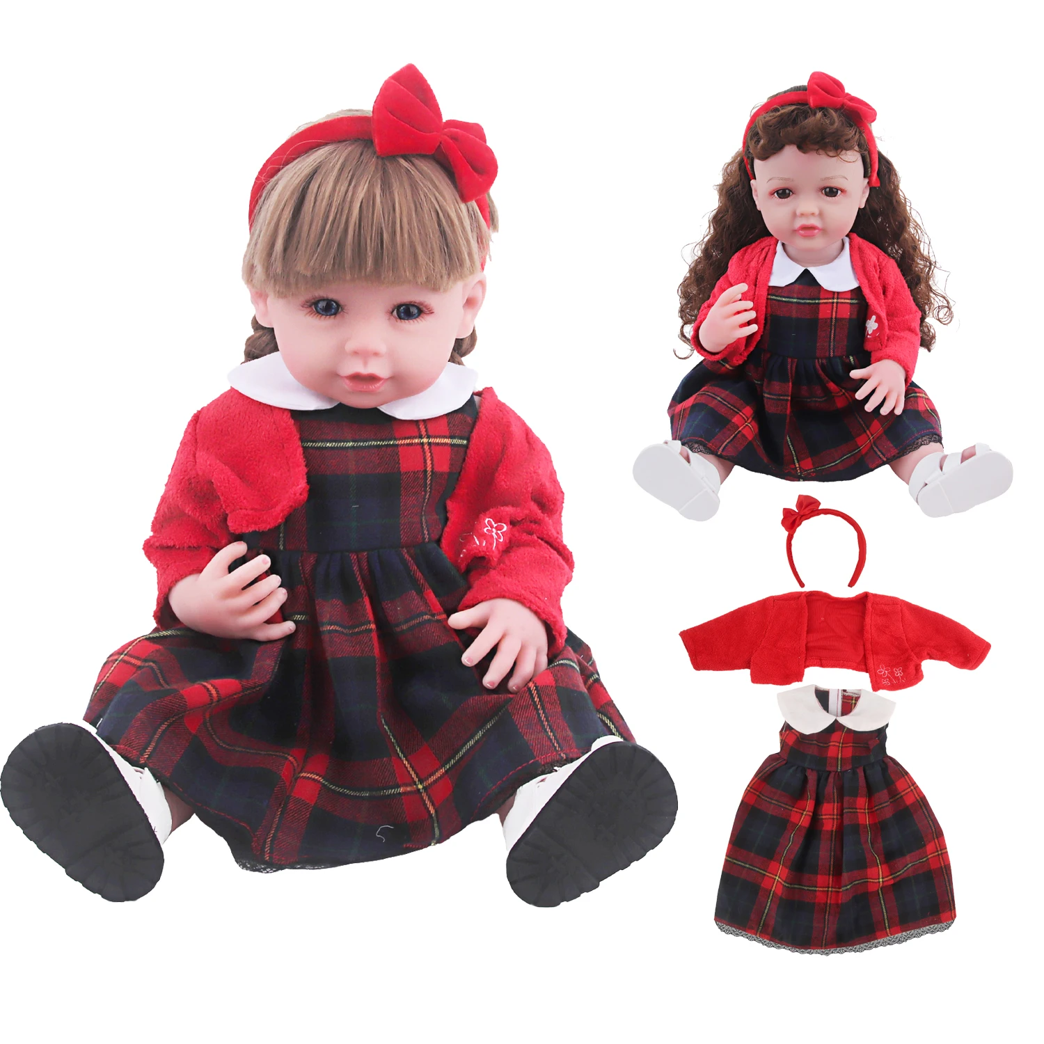 

Одежда для студенческой формы Reborn Girl Doll 55 см. Клетчатая юбка + куртка + повязка на голову, одежда для 22-дюймовых кукол для новорожденных