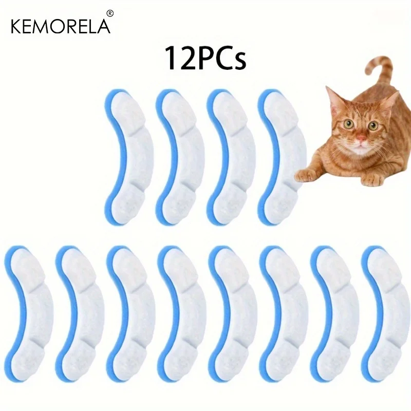 KEMORELA 12PCS Automatic Cat Water Filter Pads - High-Efficiency Activated Carbon Linen Material Keeps Water Fresh and Clean