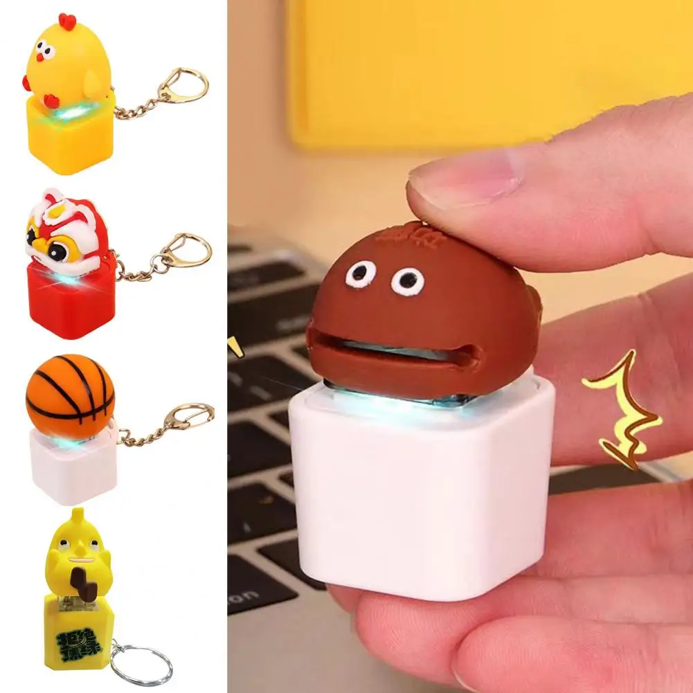 Cartoon Keyboard Fidget Keychain with Light Sound Stress Relief Kids Adults Mechanical Keyboard Clicking Sensory Keycap Toy