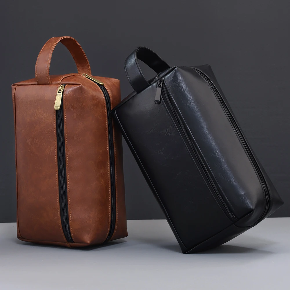 الرجال الجلود السفر الأعمال الحلاقة حقيبة مستحضرات التجميل Strorage المحمولة حقيبة أدوات الزينة سعة كبيرة المنظم حقيبة غسيل محمولة