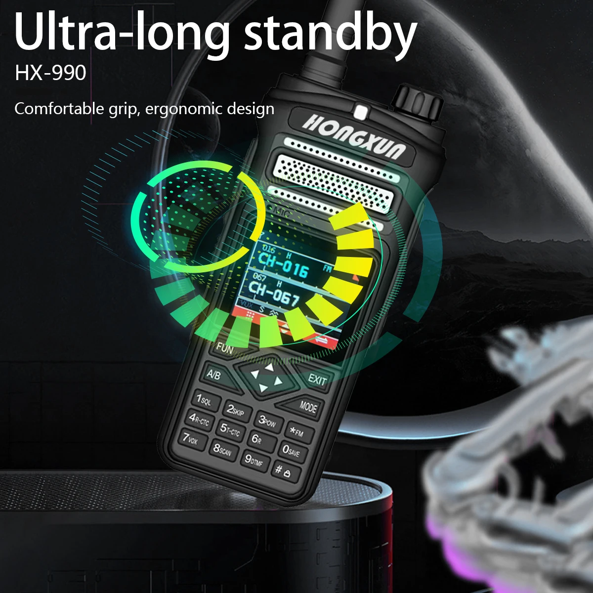 HX-990 جهاز اتصال لاسلكي محمول بشريطين 28 وات مقاوم للماء لمسافات طويلة للراديو مع نطاقات UHF VHF بقوة إخراج 28 وات