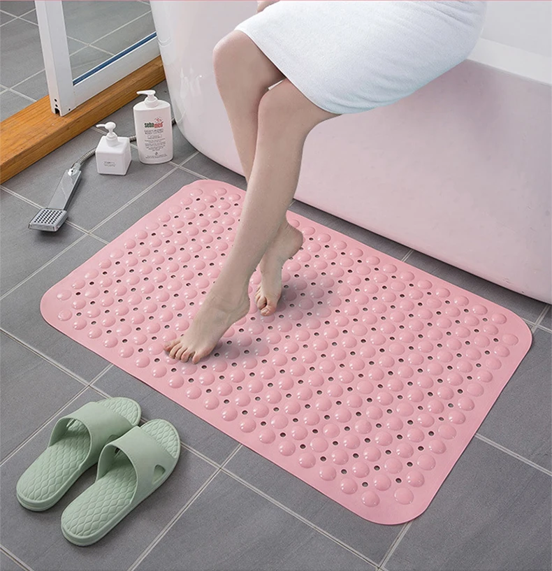 High Quality Hotel PVC Bathroom Floor Mats White Gray Square Shaped Non Slip Shower Mats with Suction Cups Large Size Bath Mats