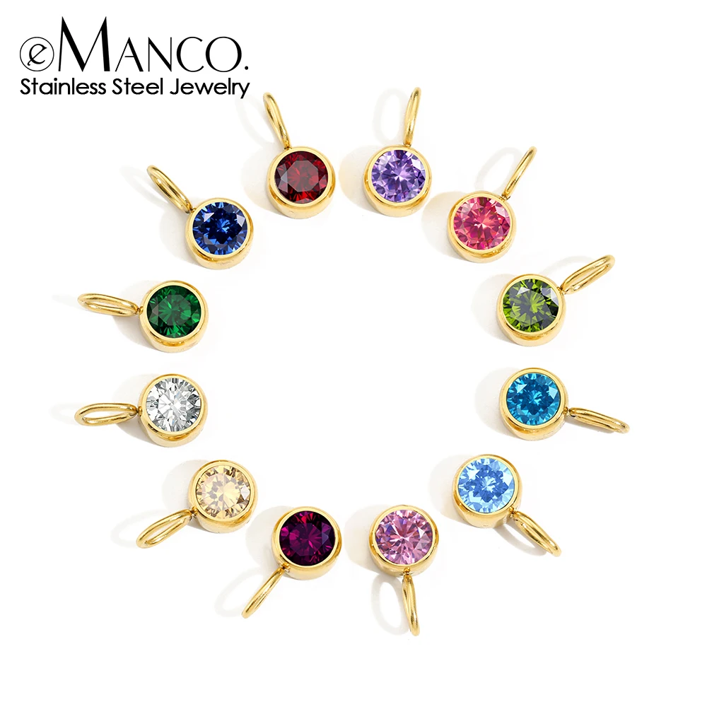 eManco European And American Luxury December Colorful Birthstone Pendant DIY Stainless Steel Round Accessories Ladies Jewelry