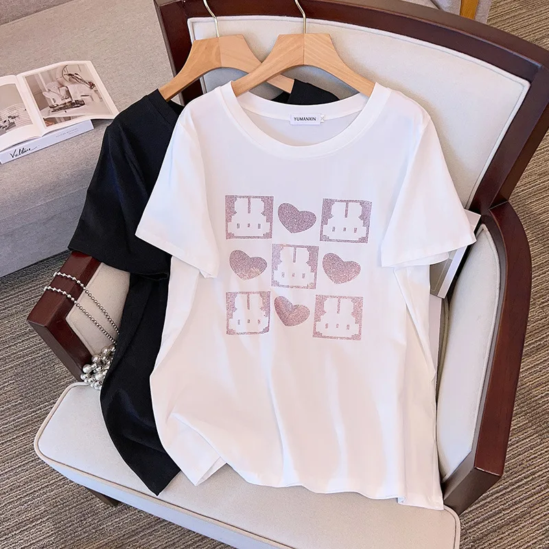 170Kg Plus Size Women's Bust 170 Summer Loose Round Neck Short Sleeve cartoon T-Shirt 4XL 5XL 6XL 7XL 8XL 9XL