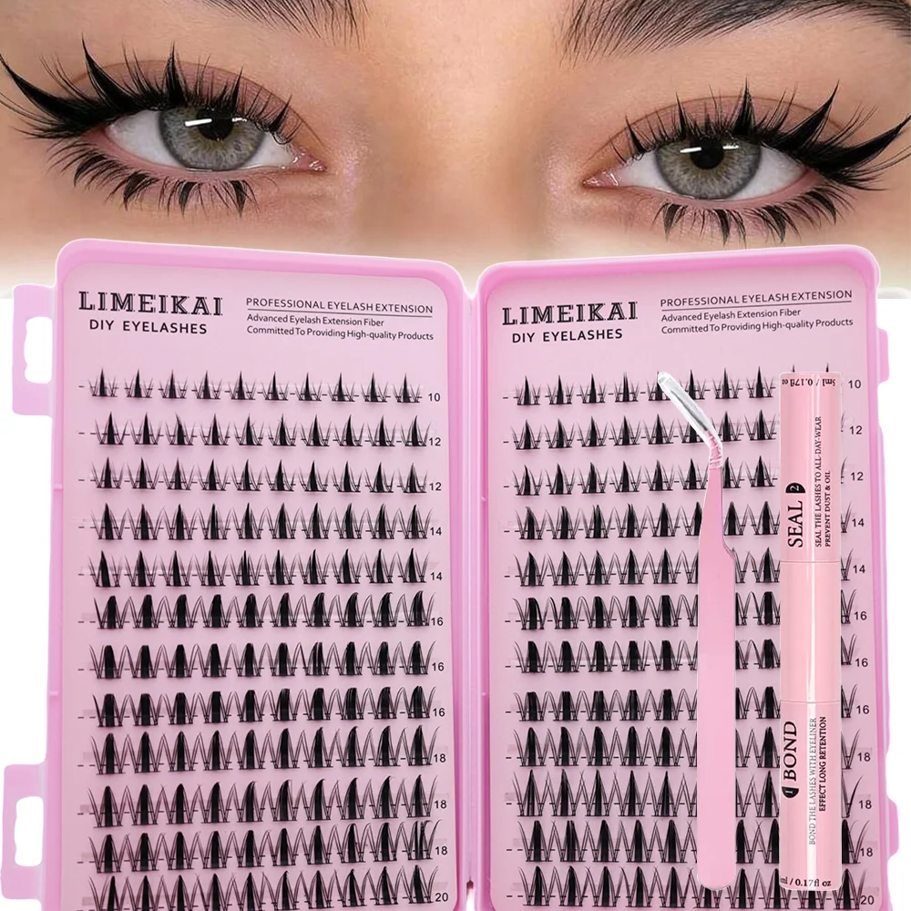 240 Eyelash Clusters, C-Roll Comic Eyelash Extension, Transparent Eyelash Curler + Double Head Glue + Special Eyelash Clip