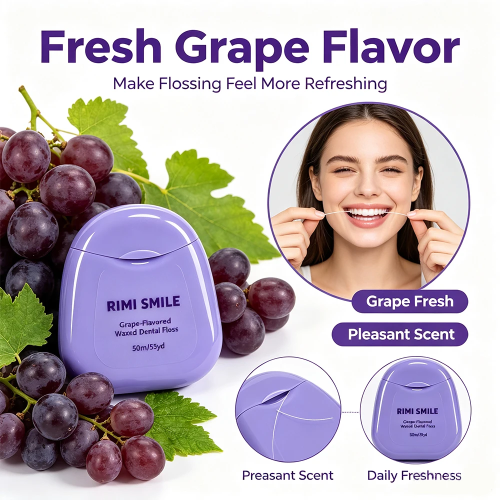 1/3/6/12PCS RIMI SMILE Grape Waxed Dental Floss, Durable Shred‑Proof Teeth Floss with Separate Paper Box, Fresh Grape Taste, 50M