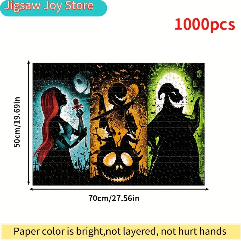 Puzzle 1000 elementów Postacie z kreskówek Miasteczko Halloween Jack i Sally Potwór Puzzle do zawieszenia na ścianie Gra dla dorosłych Prezent dla rodziny