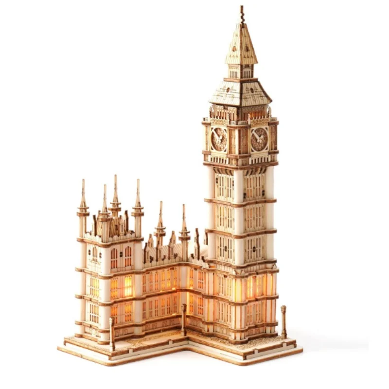 Robotime 3D Wooden Puzzle Game Big Ben,Tower Bridge for Children Adult Gift DIY With Light