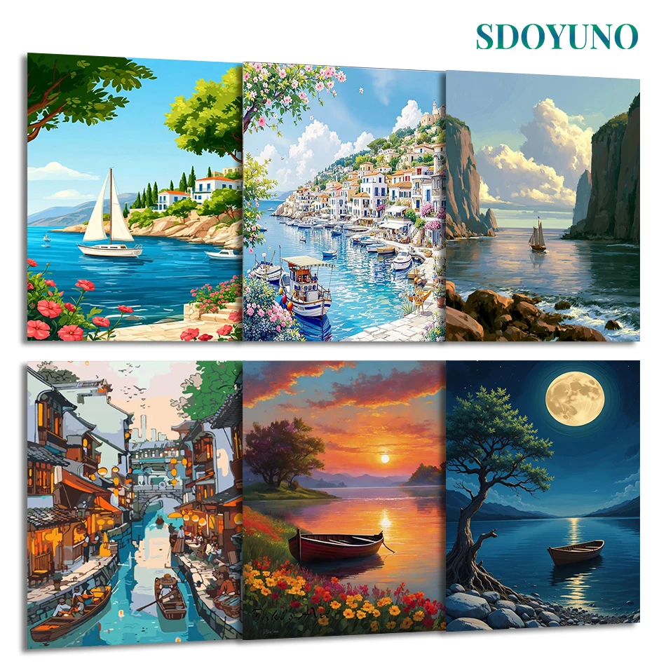 

SDOYUNO Painting By Number Adults New boat scenery For Handiwork Drawing On Canvas Picture Drawing Acrylic Kit Home Decoration