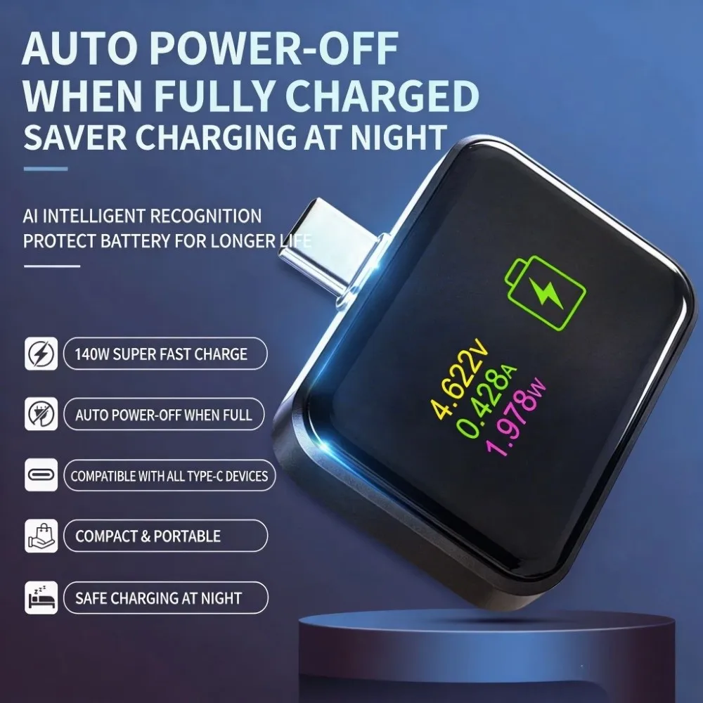 140W Auto Stop Charging Adapter TypeC Battery Protection Smart Auto Eject Charger Auto-Disconnect Automatic Power-off Charger