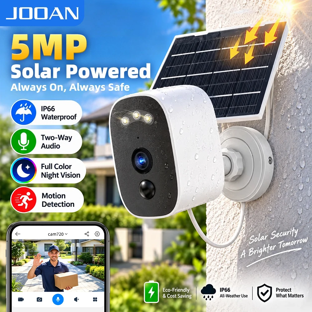 Jooan 5MP Solar Surveillance Camera Outdoor Wireless IP Camera Human Detection Two-way Audio Night Vision IP66 Home Protection