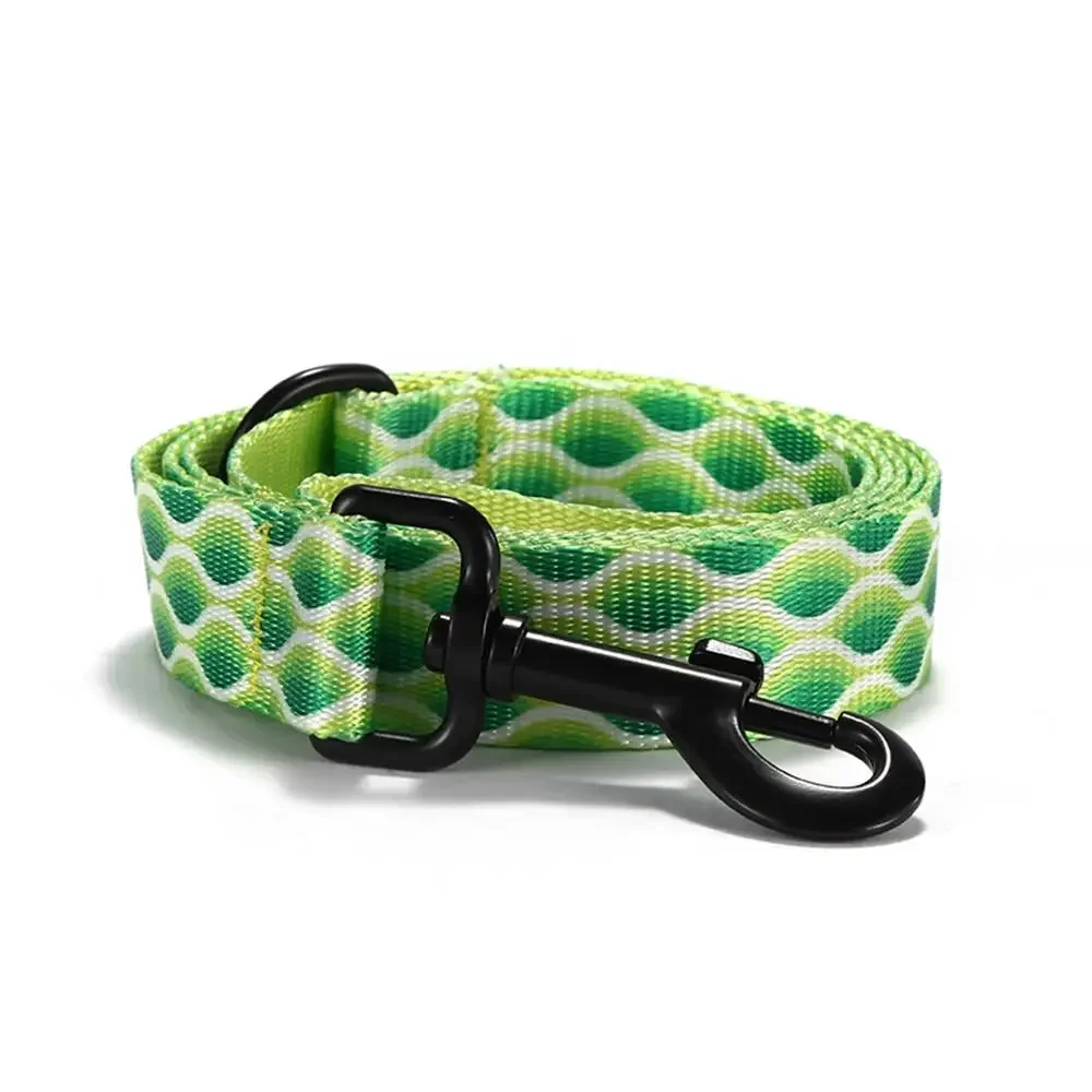 Personalized Pet Collar, Customized Nameplate ID, Adjustable Green Waves, Soft Fiber, Cat and Dog Collars, Lead Leash